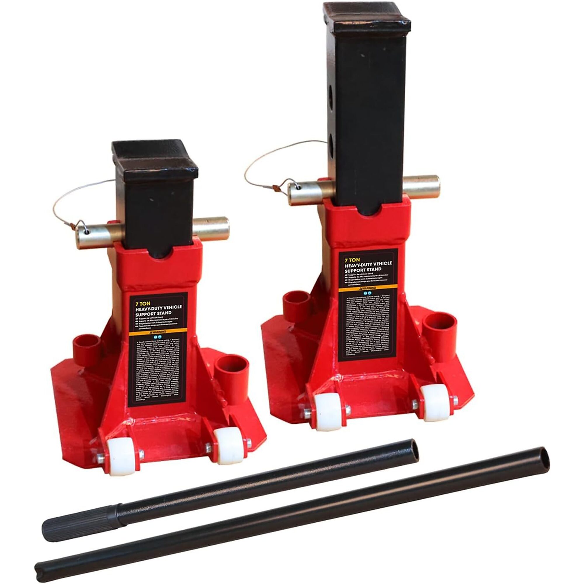 Torin Big Red Heavy Duty Jack Stands — 7 Ton Capacity, Pin Style, 15.5in. Max Height, 2 Casters, Handle, Red, Model# ATZ70006P